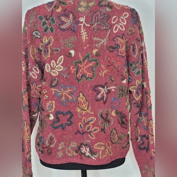 Robert Scott Vintage Fall Silk/Linen Blend Embroidered Sweater Cardigan - Size S - Picture 4 of 7